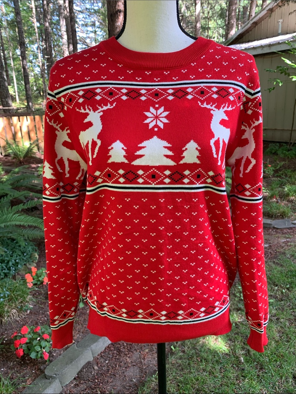 Red Reindeer Fair Isle Crewneck Sweater NWOT